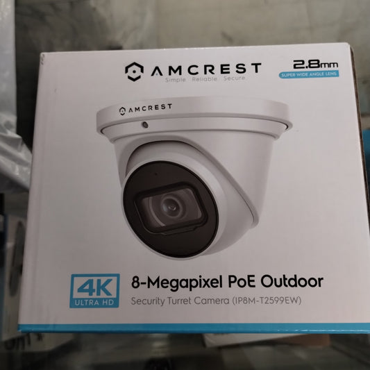 Amcrest UltraHD 4K (8MP) Outdoor Security IP Turret PoE Camera, 3840x2160, 98ft NightVision, 2.8mm Lens, IP67 Weatherproof, MicroSD Recording (256GB), White