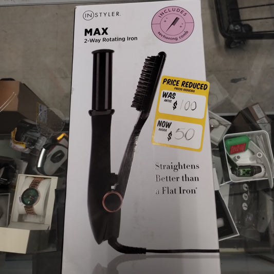 Styler Max 1.25" Black 2-Way Rotating Iron with Sectioning Comb - Heated Tourmaline Ceramic Barrel Straightens Without Creasing for Blowout Styling & Increased Hair Volume - for All Hair Types  (IN STORE ONLY)