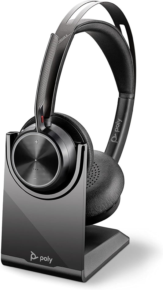 Poly - Voyager Focus 2 UC USB-A Headset with Stand (Plantronics) - Bluetooth (Stereo) Headset with Boom Mic - USB-A PC/Mac Compatible - Active Noise Canceling - Works w/Teams, Zoom