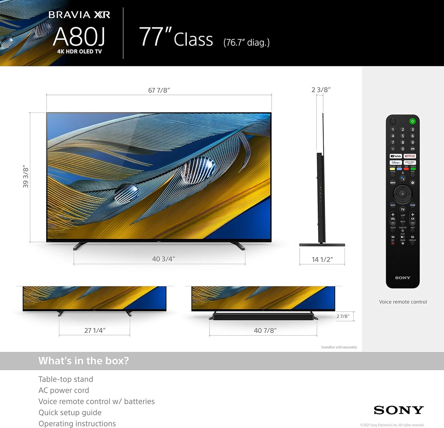 Sony A80J 77 Inch TV: BRAVIA XR OLED 4K Ultra HD Smart Google TV with Dolby Vision HDR and Alexa Compatibility XR77A80J- 2021 Model