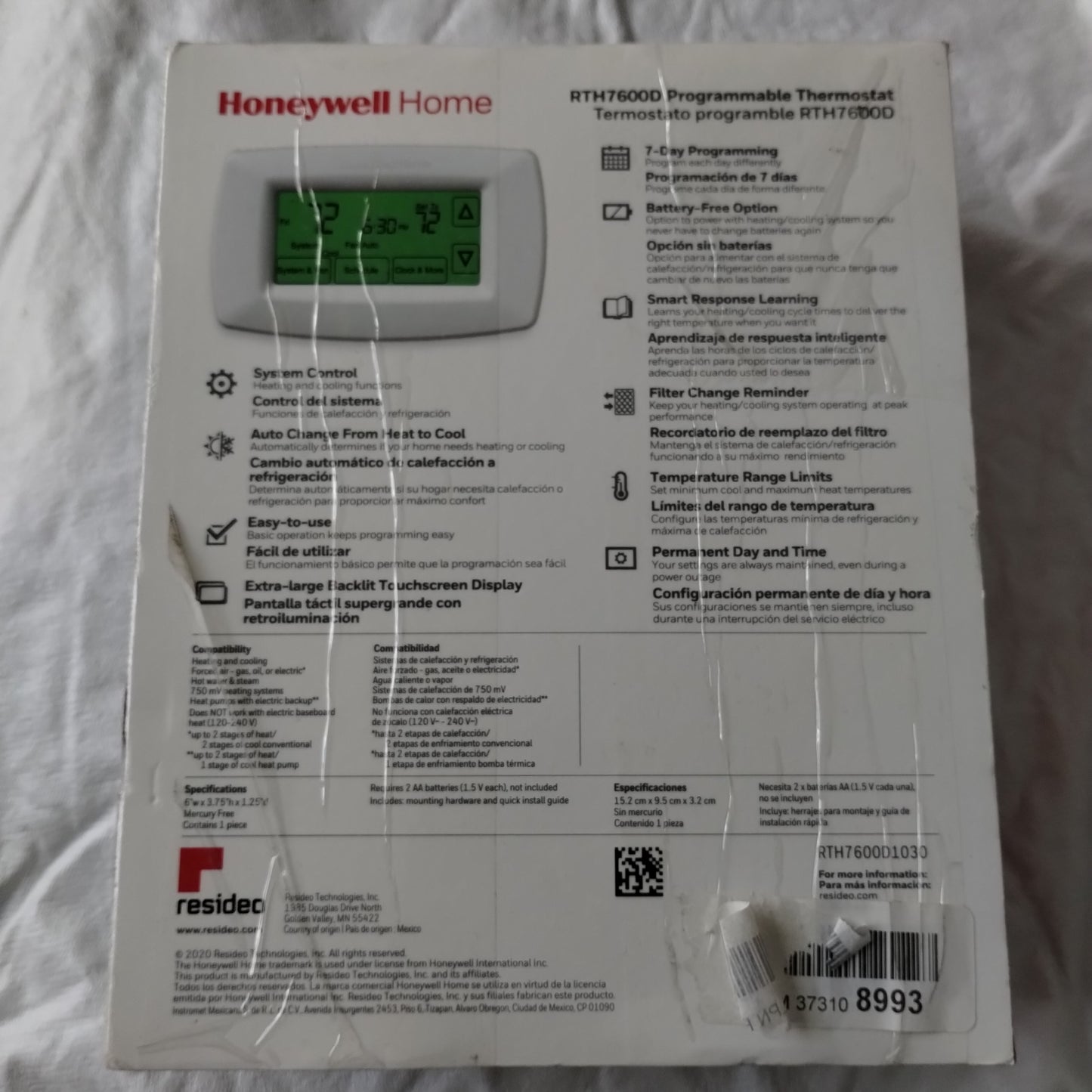 Honeywell Home RTH7600D 7-Day Programmable Touchscreen Thermostat